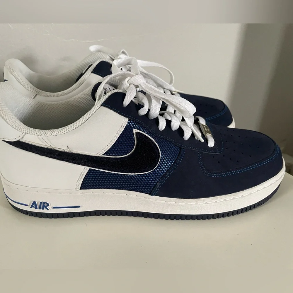 Mens Size 12 Royal Blackened Blue White Nike Air Force 1 Low Game Leather Shoes - Picture 8 of 9